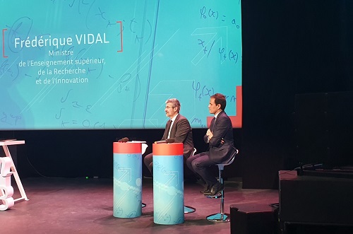 Hier soir, Bruno Sportisse, PDG d’Inria et Cédric O, Secrétaire d’Etat chargé du Numérique, sur la scène de la Gaîté Lyrique, en présence également dans la salle de Frédérique Vidal, ministre de l'Enseignement supérieur, de la Recherche et de l'Innovation.
